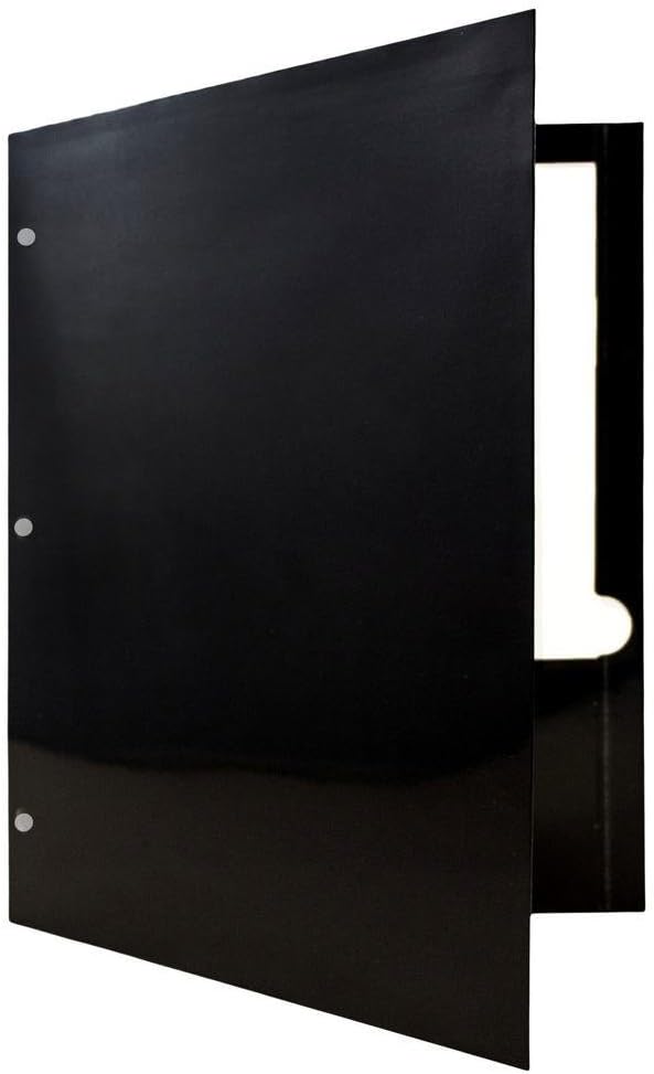 JAM PAPER Laminated Two Pocket Glossy 3 Hole Punch School Folders - Letter Size - High Gloss Black - Bulk 100/Box