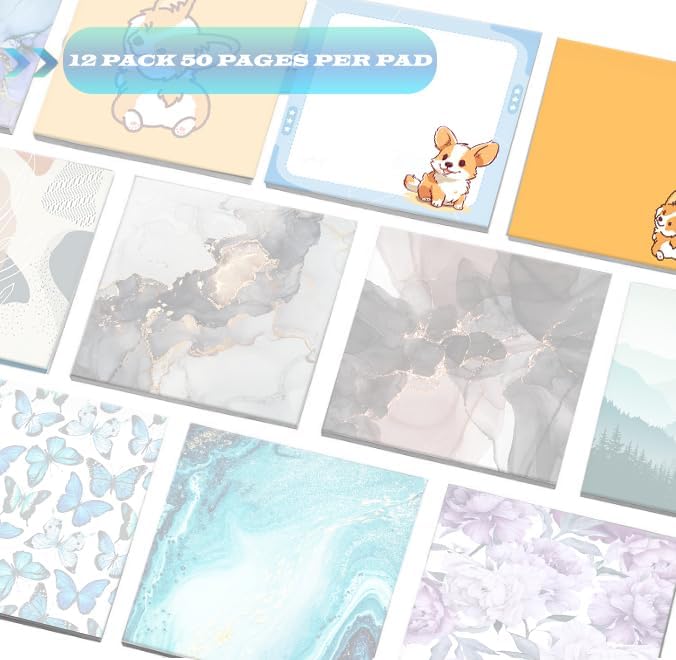 2 Pack Sticky Notes 3x3 Inches, Bright Cute Strong Sticking Power, Easy to Post for Home, Office, 80sheets/Pads, Cute Corgi 2