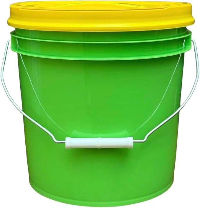 House Naturals 2 Gallon Food Grade - BPA Free Made in USA Buckets Lime Color pails with Screw On Gasket Lids (1, Lime - Yellow lids)