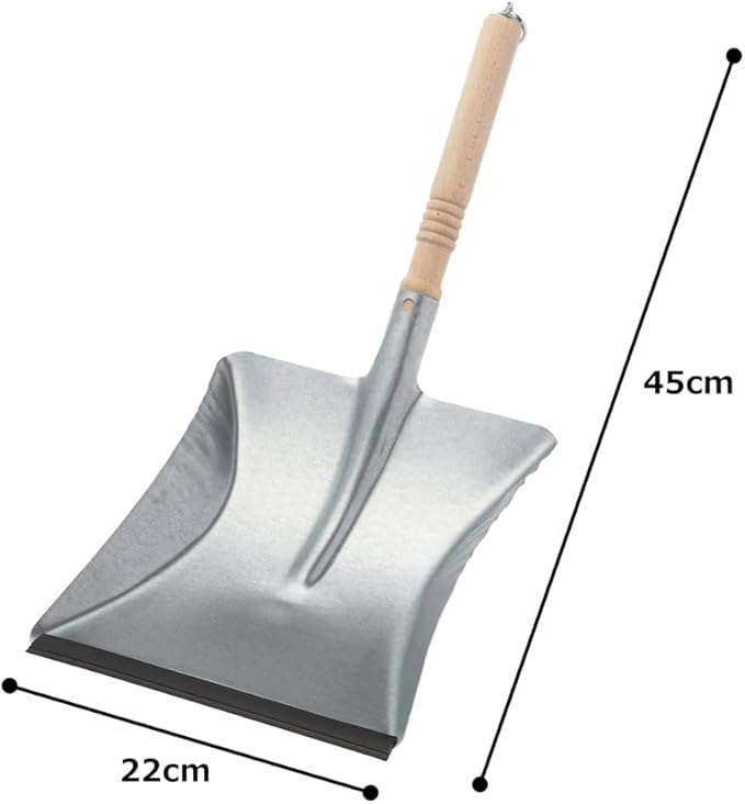 REDECKER Heavy Duty Steel Dust Pan, Zinc-Coated Black, Large Dustpan with Long 17-3/8-Inches Untreated Beechwood Handle, Made in Germany - Heavy Duty Dust Pan