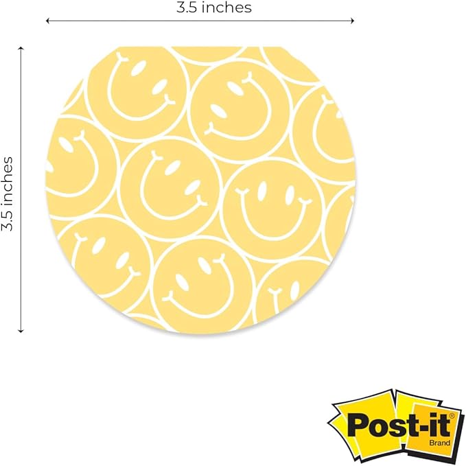 Gotcha Covered Notebooks Smiley Face Sticky Note Pad Assortment/Set Of 3 Round Flat Top Happy Note Pads / 3.5" Retro Rainbow Sticky Notes / 50 Sheets Per Pad/Made In USA