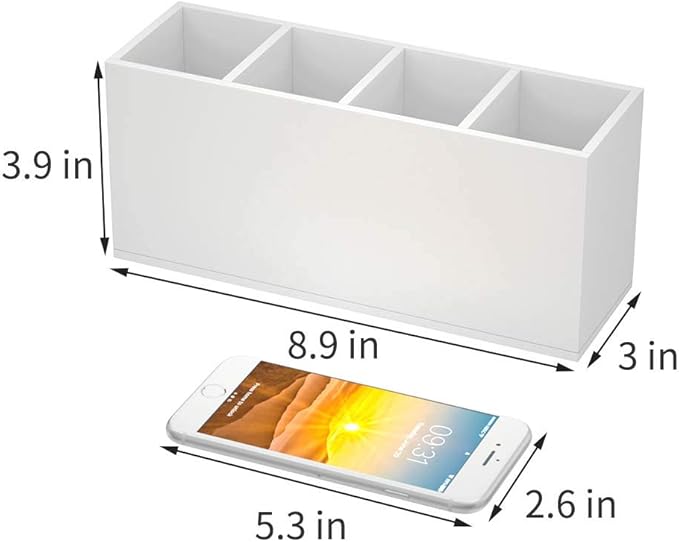 NIUBEE Acrylic Pen Holder 4 Compartments, White Pencil Organizer Cup for Countertop Desk Accessory Storage (White)