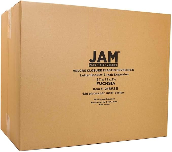JAM PAPER Plastic Expansion Envelopes with Hook & Loop Closure - Letter Booklet - 9 3/4 x 13 with 2 Inch Expansion - Fuchsia Pink - 3/Pack