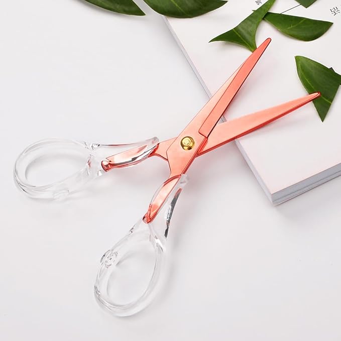 Gold Scissors, Stainless Steel Blade with Acrylic Handle, All Purpose Scissor for Office, School, Home, Fabric Shears, Tijeras (6.3" Rosegold)