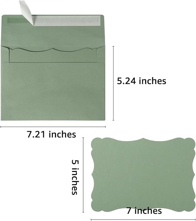 100 Pack A7 Envelopes with Colorful Blank 5 x 7 Cards Self-Adhesive Business Envelopes Invitations Cards Envelopes (Sage-Green, A7)