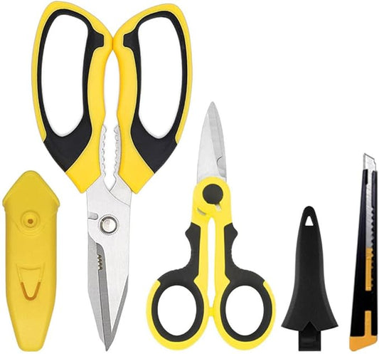 Heavy Duty Scissors, Sharp Scissors All Purpose Heavy Duty with Serrated Edge, Comfortable Non-Slip Handle, Easy Cutting Cardboard, Wires, Fabric, Leather, Iron Mesh (Yellow)