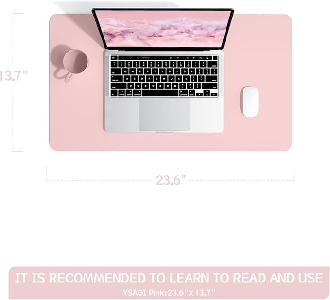 YSAGi Non-Slip Leather Desk Pad, Waterproof Laptop Computer Desk Keyboard Mat, Table Protector Blotter Mat, Large Mouse Pad for Office/Work/Home/Decor(Pink, 23.6" x 13.7")
