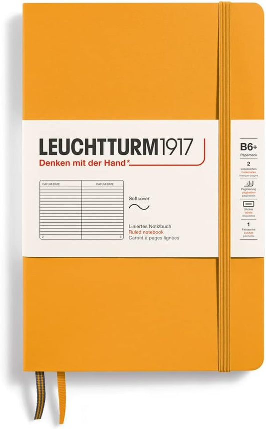 LEUCHTTURM1917 - Notebook Softcover Paperback B6+ - 123 Numbered Pages for Writing and Journaling (Ruled, Rising Sun)