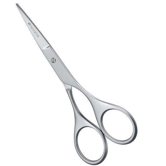 Suvorna small scissors for beard, mustache, facial, nose, eyebrow, and ear hair - Hair scissors for cutting, trimming & grooming - Made with 4.5" stainless steel for barbers, professional, & home user