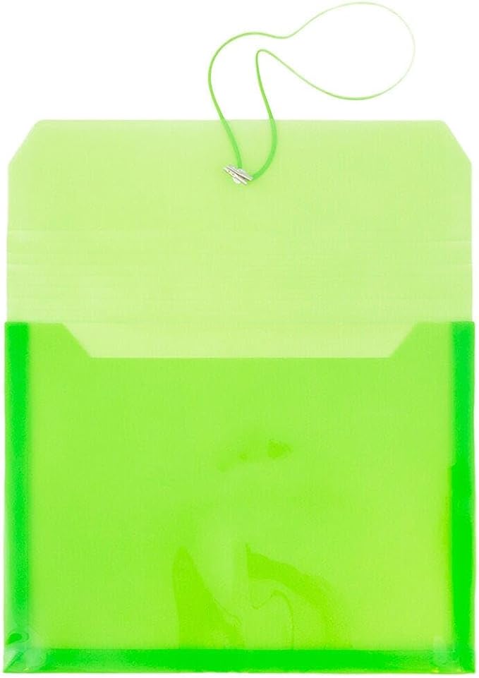 JAM PAPER Plastic Expansion Envelopes with Elastic Band Closure - Letter Booklet - 9 3/4 x 13 with 2.5 Inch Expansion - Lime Green - 3/Pack