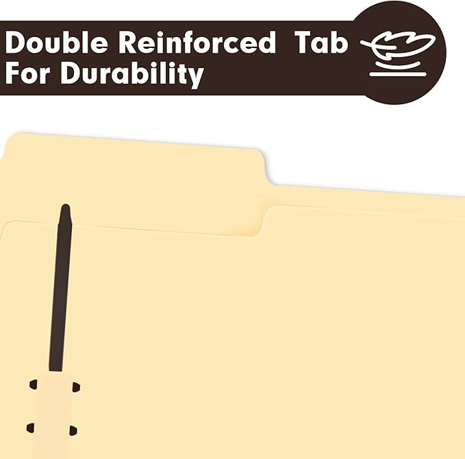 60 Pack Manila File Folders with Reinforced 1/3-Cut Tab and 2 Fasteners for Organizing Medical Files and Office Documents