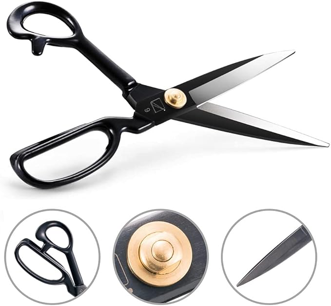 Sewing Scissors, 9 Inch Fabric Dressmaking Scissors Heavy Duty Shears Sharp Cutting for Crafting, Leather, Dressmaking, Tailoring, Altering(9 Inch Black, Right-Handed)