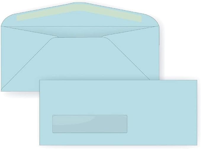 Limited Papers (TM) Regular Mailing And Business Envelopes, Left Hand Window, No. 10 (4.8 x 9.5 Inch), Gummed seal, 24 Pound, Variety of Colors And Quantities. (Blue, 1000)