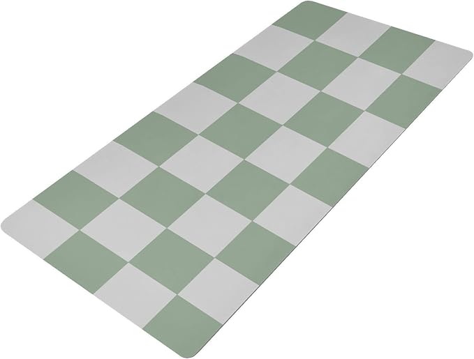 Mouse Pad Desk Mat Leather Desk Pad Large Gaming Desk Cover Protector Mat for Keyboard Computer Laptop Office Waterproof 35.4 x 16.5 Inch Checkered White and Green