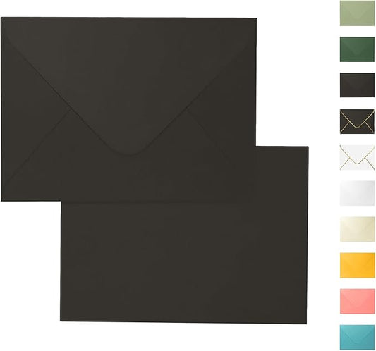 A7 Black Envelopes 100 Pack, Goefun V Flap Invitation Envelopes for 5x7 Greeting Cards, Graduation, Birthday, 5.25 x 7.25 in, 120GSM