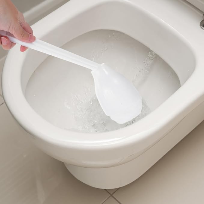 STOBAZA Long Handled Toilet Brush with Soft Silicone Bristles for Deep Cleaning Under Rim and Toilet Bowl Bathroom Accessory 15.35 Inch