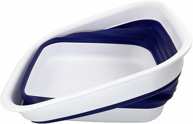SAMMART 8L (2.1 Gallon) Collapsible Tub - Foldable Dish Tub - Portable Washing Basin - Space Saving Plastic Washtub (White/Navy Blue (Set of 2))