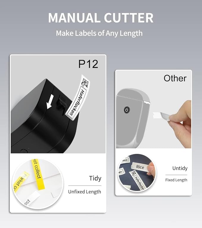 Phomemo P12 Label Maker Machine with Tape, Bluetooth Small Thermal Label Printer with Multiple Templates Mini Label Maker for Home, Kitchen, Organization, Office, Black