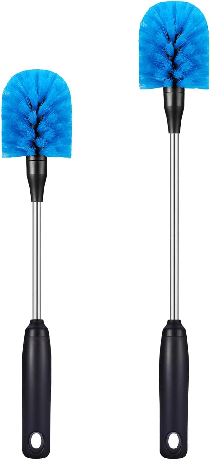 MOSOLAN Stainless Steel Bottle Brush with Replaceable Head, Long Handle Scrub Brush for Water Bottles, Glasswares, Mugs, Flasks, Tumblers, Vases, and Kitchen Sink, 2 Pack, 13 in - 15 in