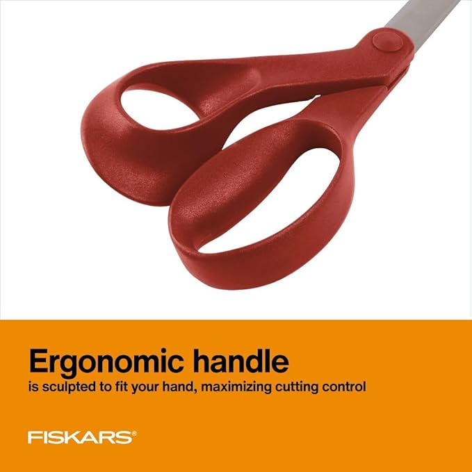 Fiskars All-Purpose Left-Handed Scissors, Gifts for Mom, Ergonomically Contoured, Stainless Steel, 8", Red