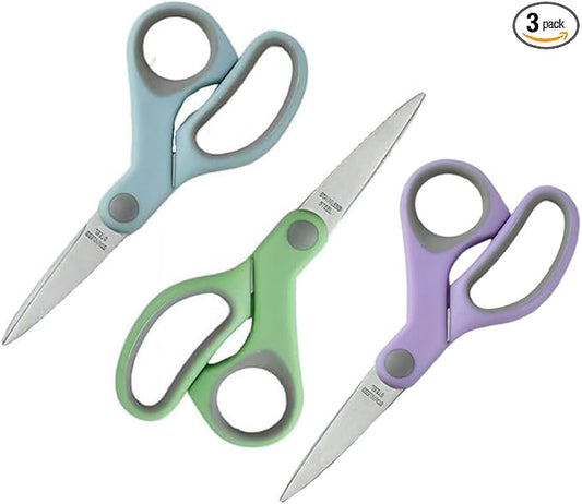 3 Pack 5 Inch Pastel Small Scissors for School Sharp Point Tips All Purpose Scissors Kids Students Teachers Crafts School Office Home, Right & Left Handed Scissors, Blue, Green, Purple