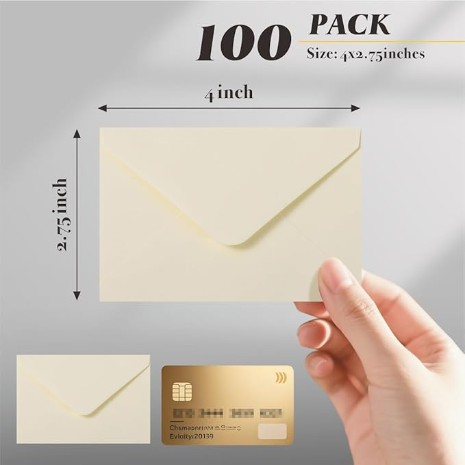 100 Pack 4 x 2.75" Mini Envelopes 120GSM Cream Gift Card Envelopes Bulk Small Paper Gift Card Sleeves Greeting Card Business Card Tiny Envelope Pockets for Card & Invitation