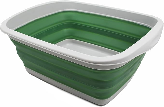 SAMMART 10L (2.6 Gallon) Collapsible Tub-Foldable Dish Tub-Portable Washing Basin-Space Saving Plastic Washtub (Grey/Dark Sea Green, 1)
