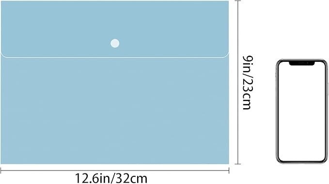 VANRA Poly File Folders Letter Size File Jackets Organizer Plastic Envelope A4 Flat Document Holder with Snap Button Closure (Pastel Blue, Pack of 5)