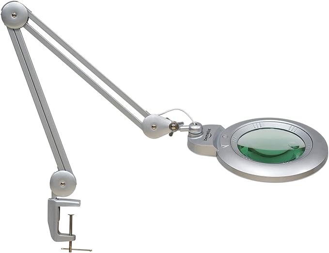 Bifocals Magnifying Desk Lamp with Clamp, 5 Diopter with 20 Diopter, 6 Inch Detachable Lens and 120PCS LEDs, 3 Color Modes 1200 Lumens Swivel Arm Magnifying Lamp with Light for Crafts (Silver)
