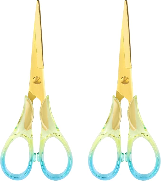 Honagu Premium Acrylic Handle Scissors -Stainless Steel Blades, Precision Cutting, Ergonomic Design, Ideal for Home, Office, and Craft Use - 2 Pack, Blue