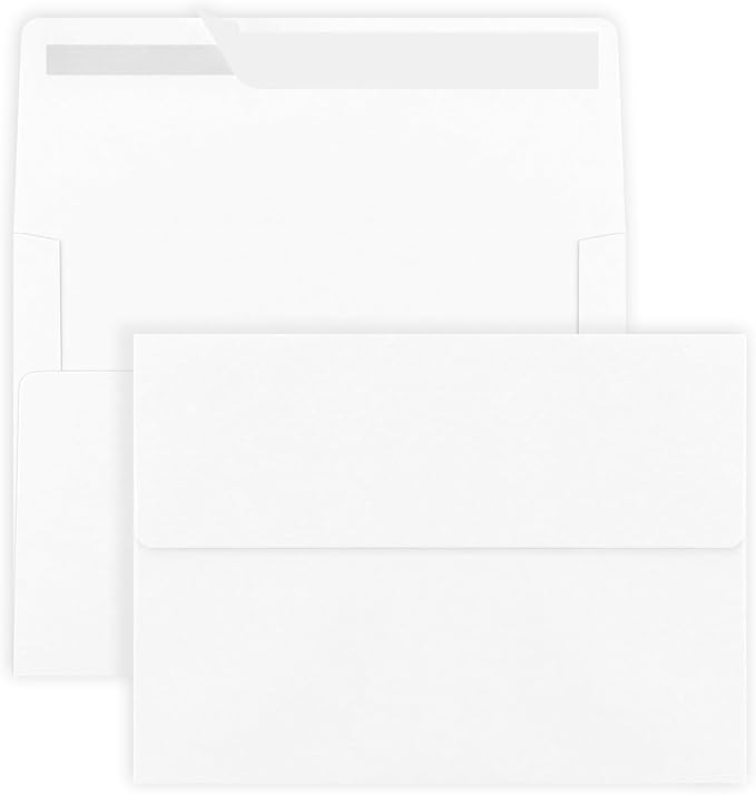 50 Pack 5x7 Envelopes, A7 White Envelopes Self Seal, Printable Envelopes for Invitation, Baby Shower, Birthday Party, Wedding, Postcards, Mailing, Greeting Cards