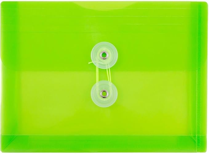 JAM PAPER Plastic Envelopes with Button & String Tie Closure - Index Size - 5 1/2 x 7 1/2 - Lime Green - 3/Pack