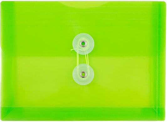 JAM PAPER Plastic Envelopes with Button & String Tie Closure - Index Size - 5 1/2 x 7 1/2 - Lime Green - 3/Pack