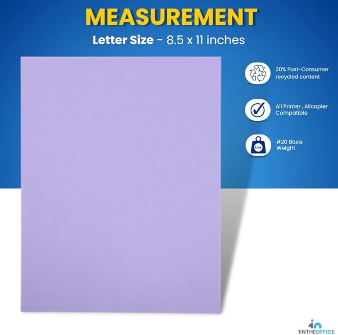 1InTheOffice Purple Copy Paper, Orchid, 8.5 x 11 inch Letter Size, 20lb Density, (500 Sheets)