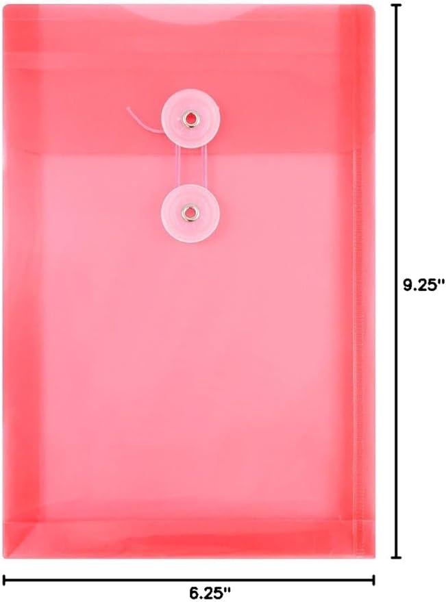 JAM PAPER Plastic Envelopes with Button & String Tie Closure - 6 1/4 x 9 1/4 - Red - 3/Pack