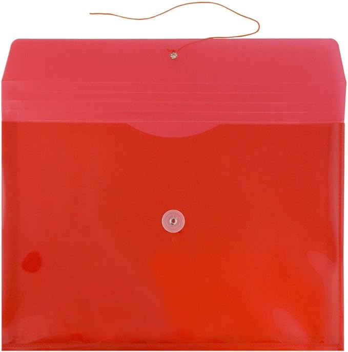 JAM PAPER Plastic Envelopes with Button & String Tie Closure - Letter Booklet - 9 3/4 x 13 - Red - 3/Pack