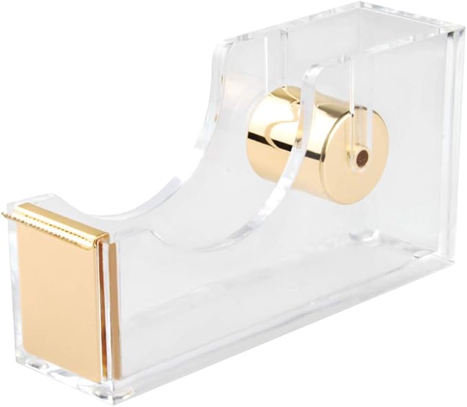 Gold Acrylic Stapler Set - Desk Accessory & Decoration Kit for Gift, Clear Stapler with 1000 Pcs Staples and Staple Remover, Tape Dispenser, Office Supplies Set