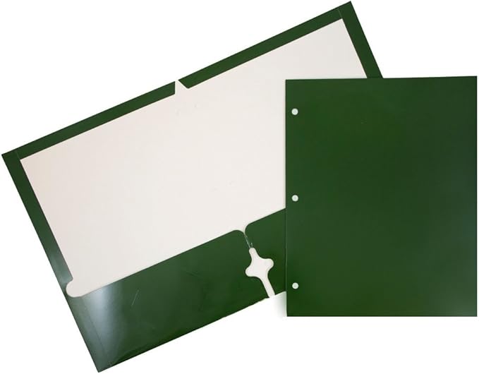 JAM PAPER Laminated Two Pocket Glossy 3 Hole Punch School Folders - Letter Size - High Gloss Green - Bulk 50/Box