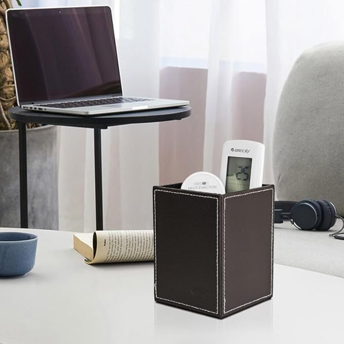 Pen Pencil Holder Cup Container PU Leather Desk Organizer Stand Decor Brush Scissor Holder Decoration Office Desk Home School