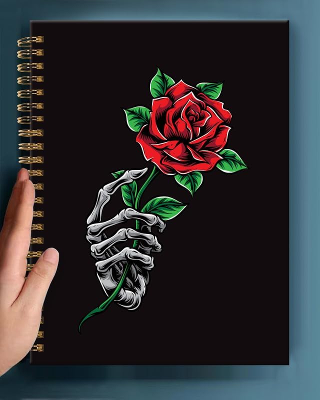 Spiral Journal Notebook,A5 Hardcover Lined Journals for Women Girl 6 x 8.3 in,120 Pages Thick Paper,Cute College Ruled Writing Notebook for Gifts Office Work School(Skull Rose Floral)