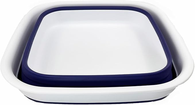 SAMMART 8L (2.1 Gallon) Collapsible Tub - Foldable Dish Tub - Portable Washing Basin - Space Saving Plastic Washtub (White/Navy Blue)