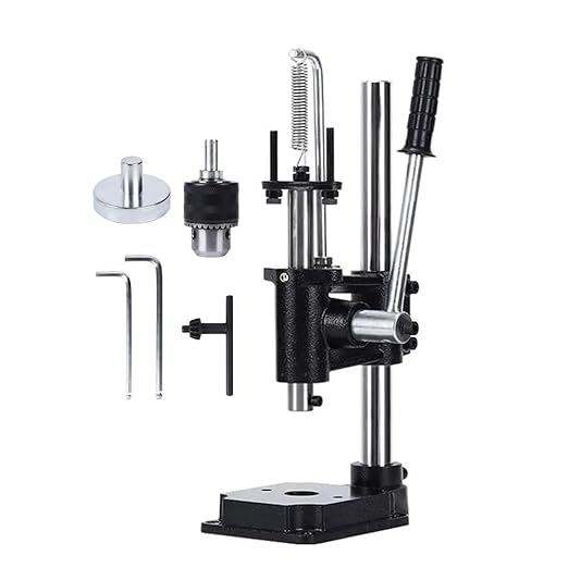 Leather Hole Puncher Hand Punching Machine Manual Press Puncher Punch Tools for DIY Leather Craft Punching Holes with Drill Chuck (A - Round Head)