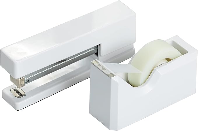 JAM PAPER Office & Desk Sets - 1 Stapler & 1 Tape Dispenser - White - 2/Pack