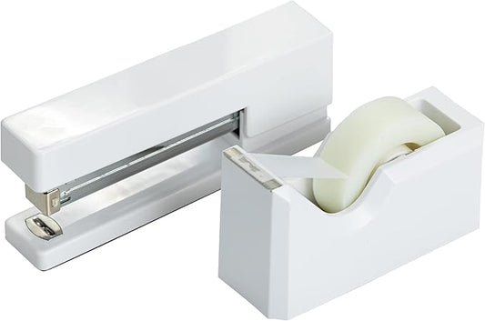JAM PAPER Office & Desk Sets - 1 Stapler & 1 Tape Dispenser - White - 2/Pack