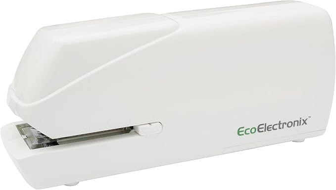 Portable Automatic Electric Stapler - 30 Sheet Capacity, Quiet Operation, Jam-Free and Easy Reload - AC Adapter/Battery Powered, (White)