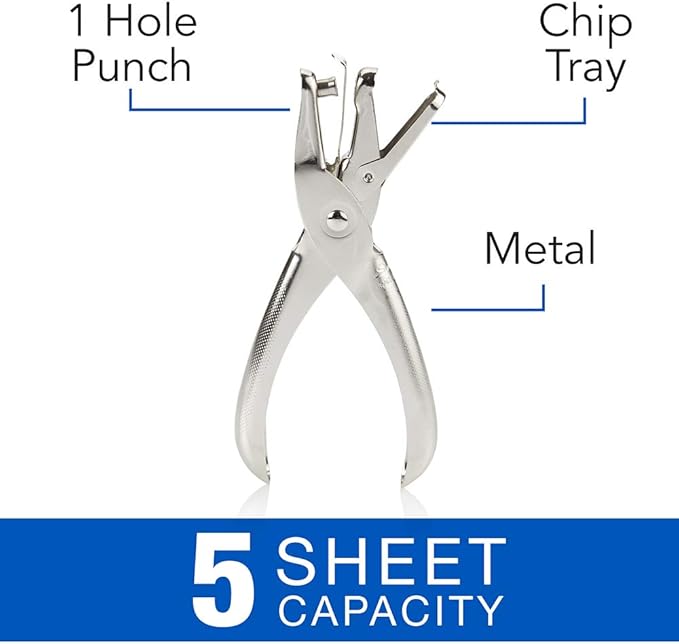 Swingline 1 Hole Punch, Hole Puncher, 5 Sheet Punch Capacity, Classic, Chrome, 2-Pack (74005)