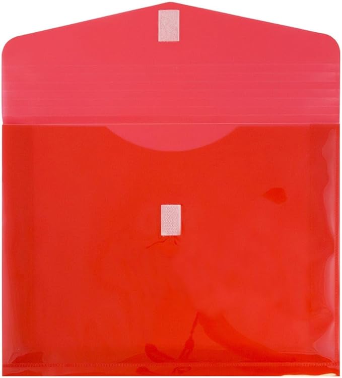 JAM PAPER Plastic Expansion Envelopes with Hook & Loop Closure - Letter Booklet - 9 3/4 x 13 with 2 Inch Expansion - Red - 3/Pack