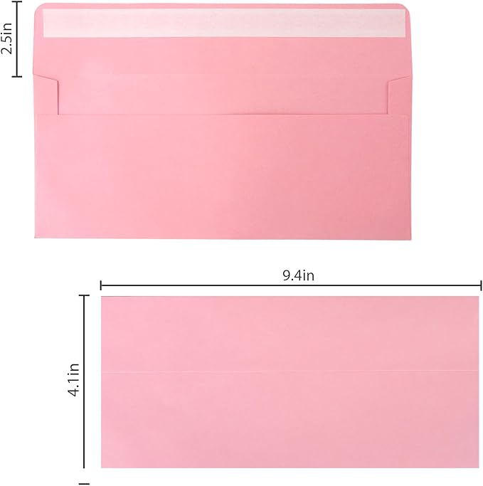 50 packs #10 Business envelopes, pink envelopes, self-sealing standard envelopes, suitable for personal and business, checks, mailing letters, invoices (41/8x9/2 inches)