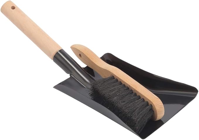 Aboniris Coal Shovel and Hearth Brush Set Made of Natural Wood and Coco Bristles, Hearth Tidy Set, Fireplace Shovel and Brush, Fireplace Tool Set, Metal Brush Pan Set, Fireplace Tools, Firepit Tools