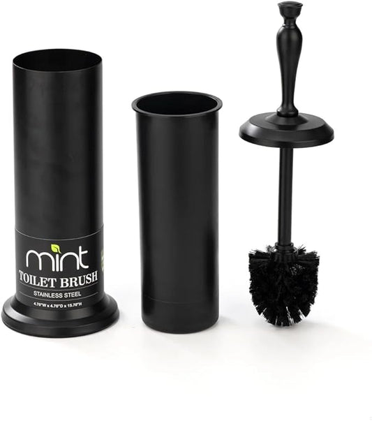 J&V TEXTILES Toilet Brush, Toilet Bowl Brush with Extra Long Handle Durable Bristles Toilet Scrubber and Covered Holder for Toilet Brush Set for Bathroom Cleaning (Matte Black)